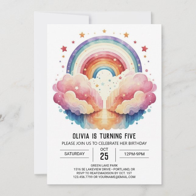 Happy Pink Clouds Girl Birthday Invitation (Front)