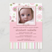 Happy Pink Dots Baby Photo Christening Invitation