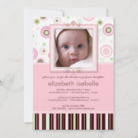 Happy Pink Dots Baby Photo Christening Invitation