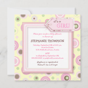 Happy Pink Dots Girl Baby Shower Invitation