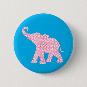 Happy Pink Elephant-Art Pattern Cute 2 Inch Round Button
