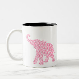 Happy Pink Elephant-Art Pattern Cute Two-Tone Coffee Mug