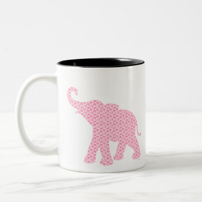 Happy Pink Elephant-Art Pattern Cute Two-Tone Coffee Mug (Left)