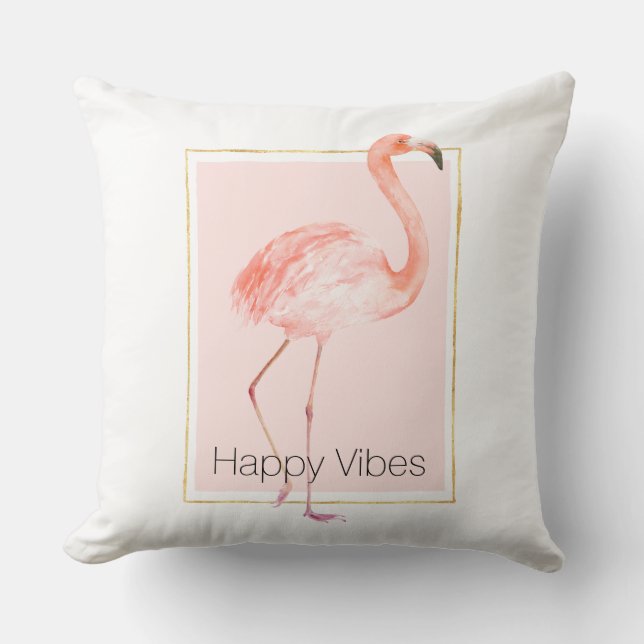 Happy Pink Flamingo Throw Pillow (Front)