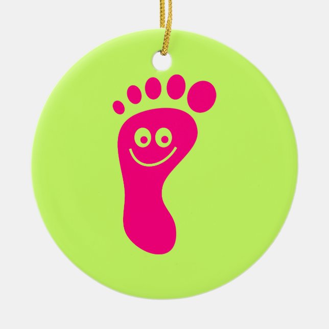 Happy Pink Foot Ceramic Ornament (Front)