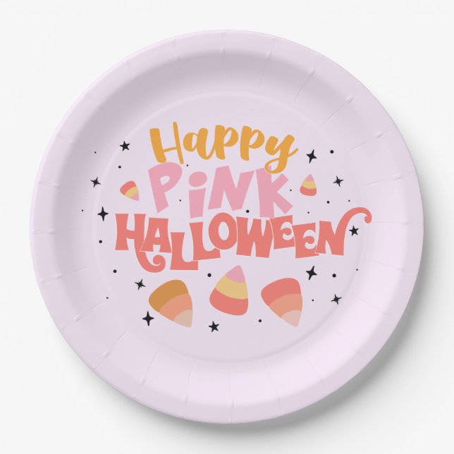 Happy pink Halloween Paper Plate (Front)