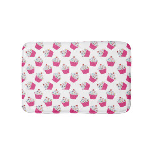 Happy Pink Heart Cupcakes - Sweet Bakery Pattern Bath Mat