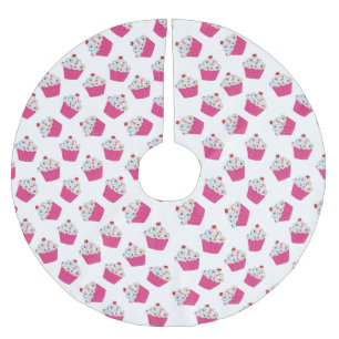 Happy Pink Heart Cupcakes - Sweet Bakery Pattern Brushed Polyester Tree Skirt