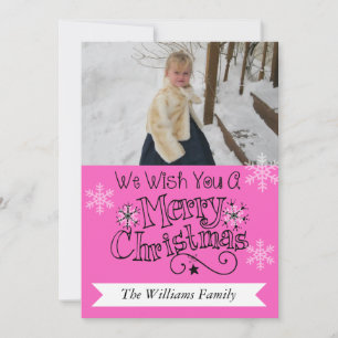 Happy Pink Merry Christmas Photo Holiday Card