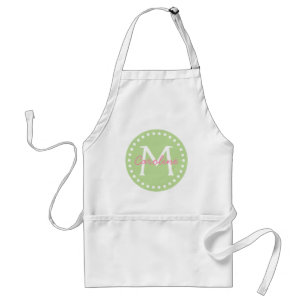 Happy Pink on Mint Green Monogram Standard Apron