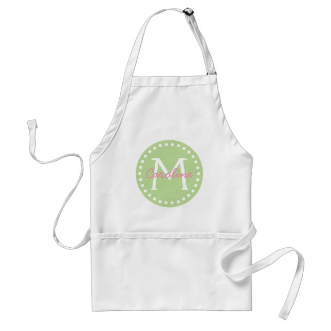Happy Pink on Mint Green Monogram Standard Apron (Front)