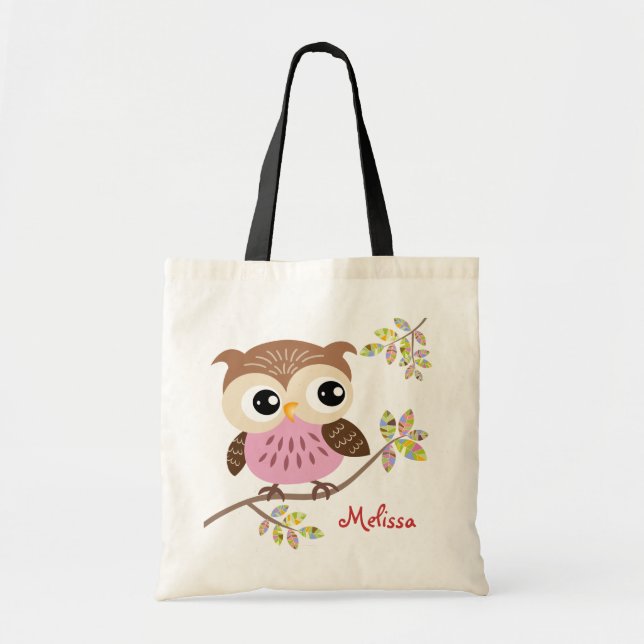 Happy Pink Owl Tote Bag (Front)