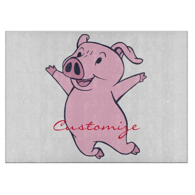 Happy Pink Pig Jumping Thunder_Cove Cutting Board (Front)