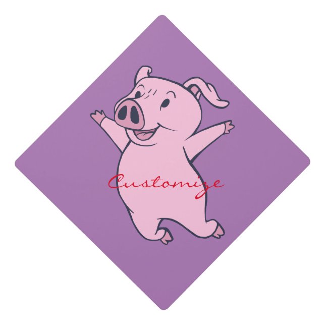 Happy Pink Pig Jumping Thunder_Cove Graduation Cap Topper (Front)