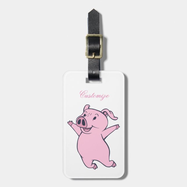 Happy Pink Pig Jumping Thunder_Cove Luggage Tag (Front Vertical)