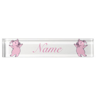 Happy Pink Pig Jumping Thunder_Cove Nameplate
