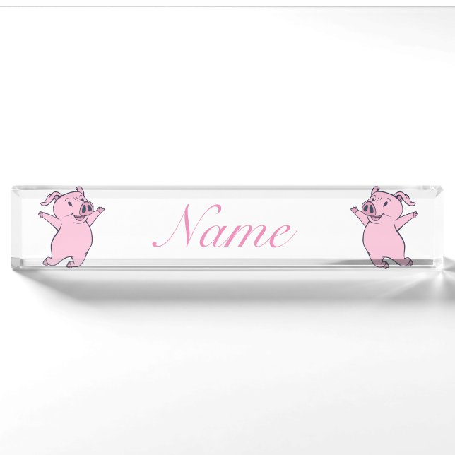 Happy Pink Pig Jumping Thunder_Cove Nameplate (Front)