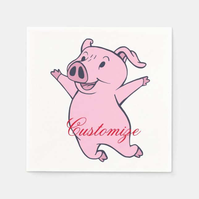 Happy Pink Pig Jumping Thunder_Cove Napkin (Front)
