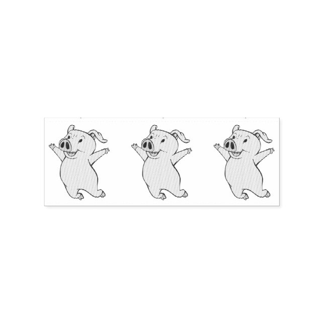 Happy Pink Pig Jumping Thunder_Cove Rubber Stamp (Imprint)