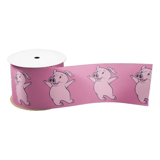 Happy Pink Pig Jumping Thunder_Cove Satin Ribbon (Spool)