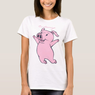 Happy Pink Pig Jumping Thunder_Cove T-Shirt