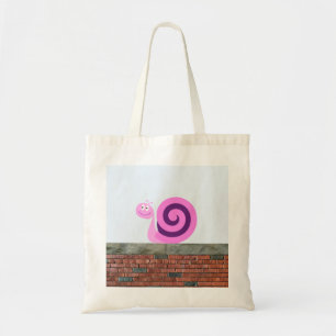 Happy Pink & Purple Snail Character on a Wall Tote Bag