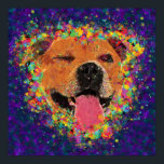 Happy Pit Bull Pop Art Poster<br><div class="desc">Colourful pop art Happy Pit Bull face, a bit cheeky with a wink, on a background of purple & blue layered brushstrokes. Available on a variety of products at my Zazzle shop, zazzle.com/DoggyStyleStudio. Custom Orders Available! If you would like a custom portrait of your dog, please message me using the...</div>