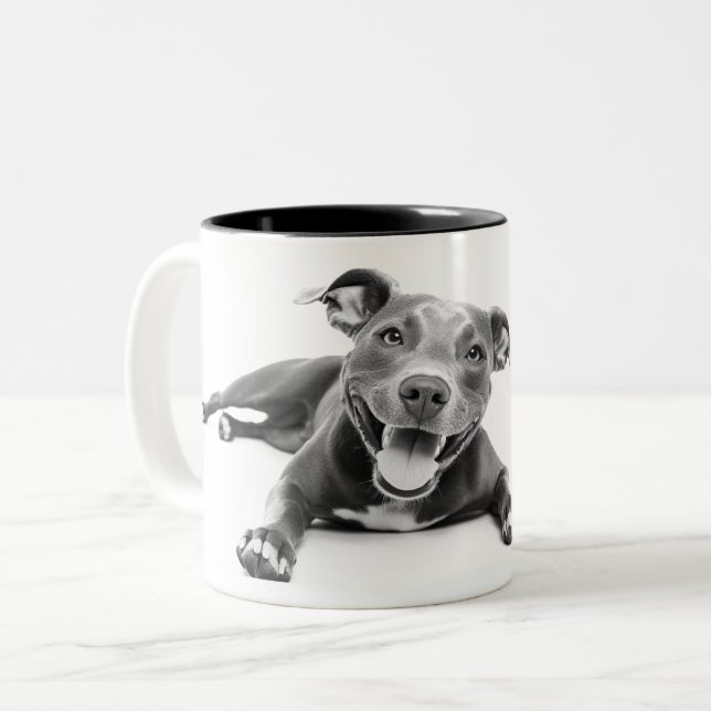 Happy Pitbull dog Two-Tone Coffee Mug (Front Left)