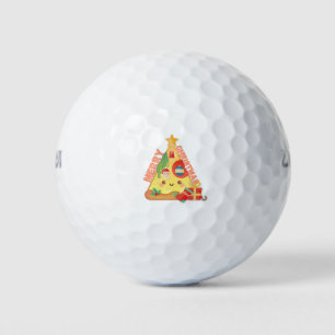 Happy Pizza Christmas Tree Cartoon Style Golf Balls