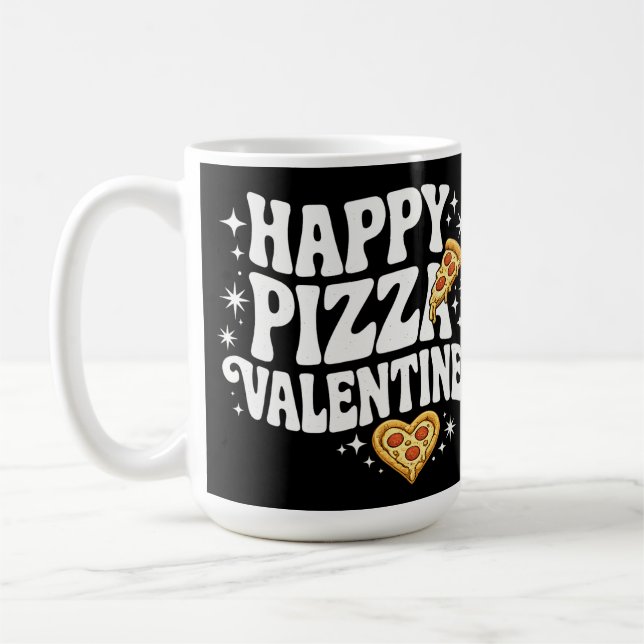 Happy Pizza Valentine Funny Pizza Love Design Coffee Mug (Left)