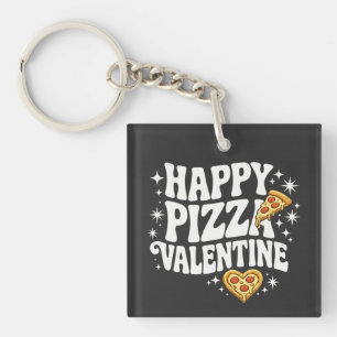 Happy Pizza Valentine Funny Pizza Love Design Keychain
