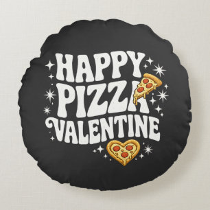 Happy Pizza Valentine Funny Pizza Love Design Round Pillow