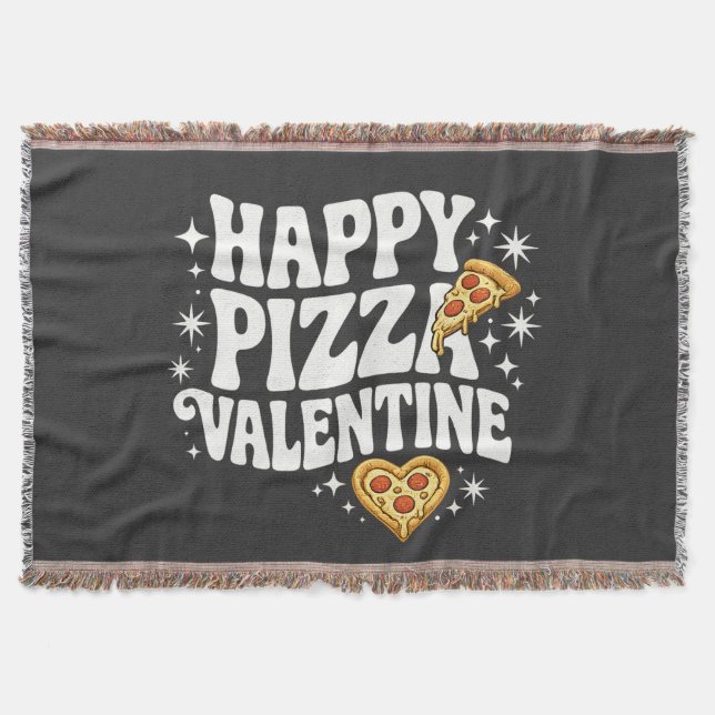 Happy Pizza Valentine Funny Pizza Love Design Throw Blanket (Front)