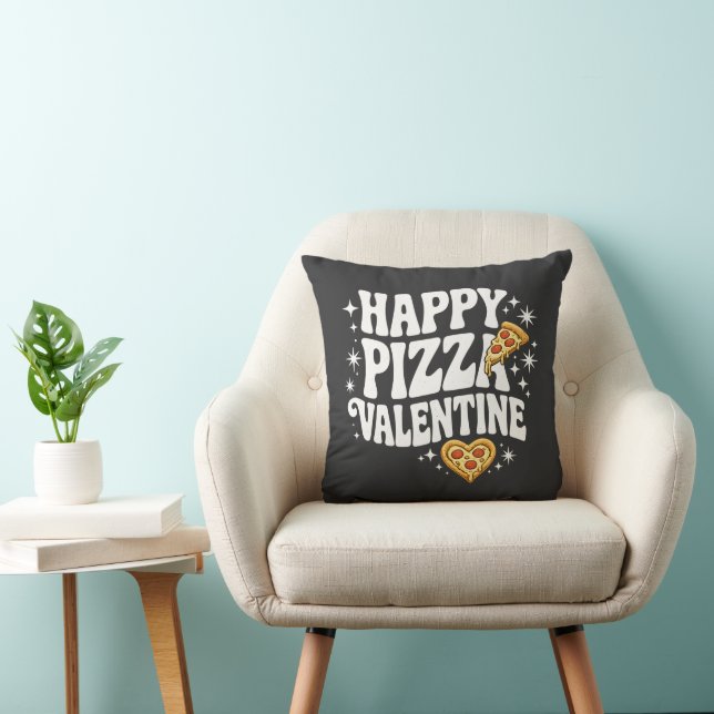 Happy Pizza Valentine Funny Pizza Love Design Throw Pillow (Chair)