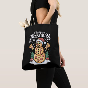 Happy Pizzamas Christmas Pizza Snowman Santa Hat Tote Bag