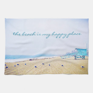 “Happy Place” Aqua Sky & Sandy Beach Photo Kit Kitchen Towel