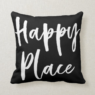 Happy place black and white throw pillow
