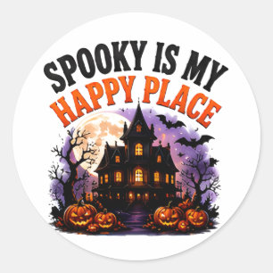🎃 Happy Place Halloween Ghost Saying 👻 Classic Round Sticker