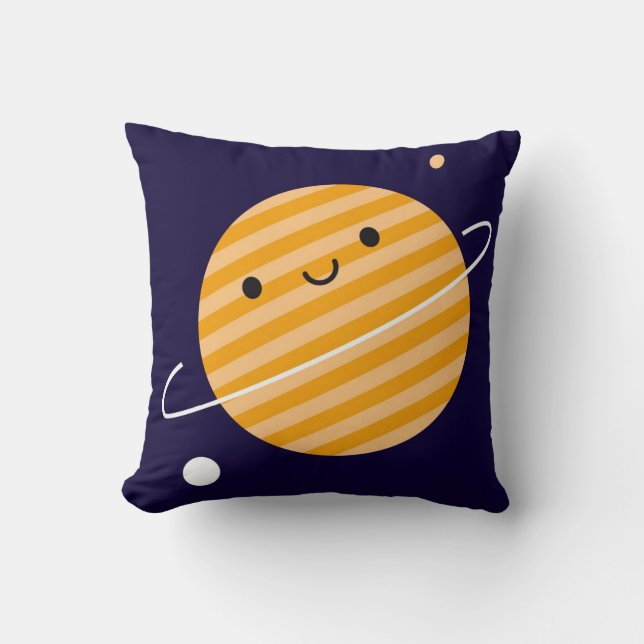 Happy Planet in Space Throw Pillow (Front)
