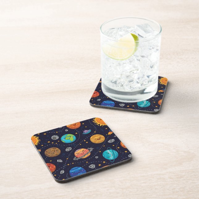 Happy Planets Cork-Backed Coasters (Right Side)