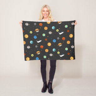 Happy Planets in Outer Space Fleece Blanket