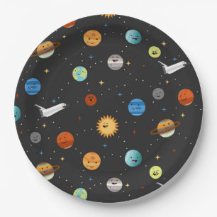 Happy Planets in Outer Space Paper Plate