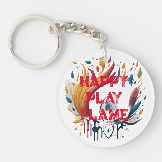 Happy Play Flame Design for a Bold Look Keychain (Front)