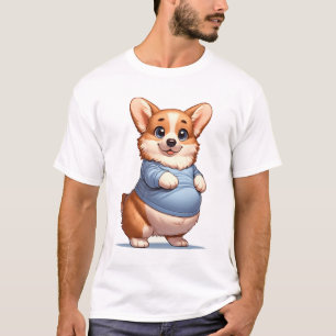 Happy Playful Pup Big Belly Corgi Smiles Tee funny