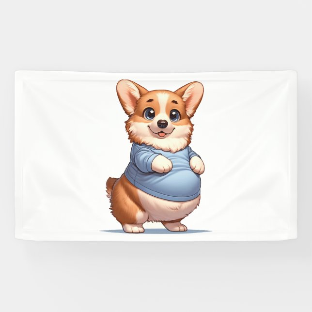 Happy Playful Pup Big Belly Corgi Smiles Tee funny Banner (Horizontal)