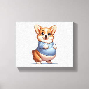 Happy Playful Pup Big Belly Corgi Smiles Tee funny Canvas Print