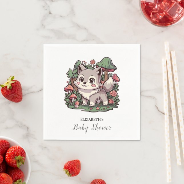 Happy Playful Wolf Baby Shower Napkin (Insitu)