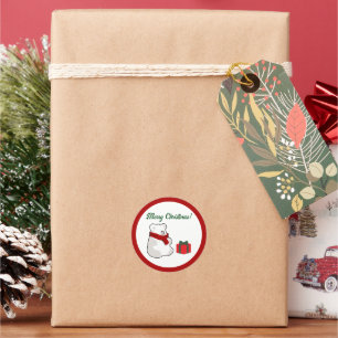 Happy Polar Bear in Red Scarf, Christmas Cartoon Classic Round Sticker