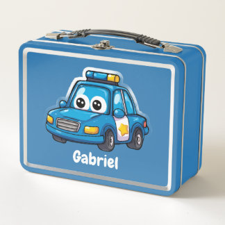 Happy Police Car, Boys, Personalized Blue  Metal Lunch Box