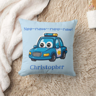 Happy Police Car, Personalized Toddler  Throw Pillow
